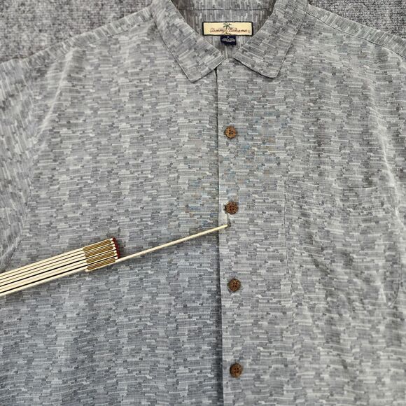 Tommy Bahama Shirt Mens Medium Gray Pineapple Print Silk Hawaiian Loop Collar - Picture 11 of 16